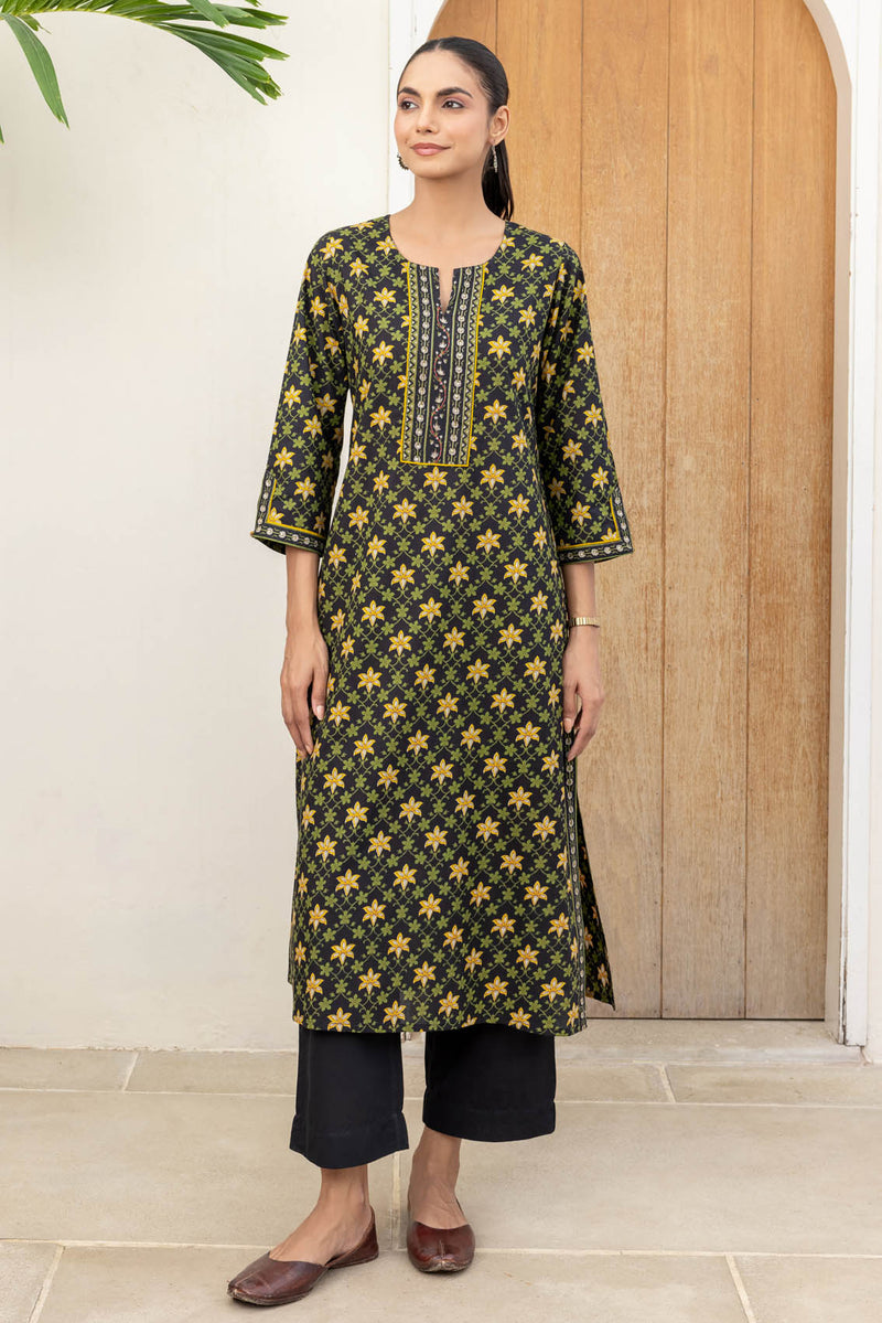 Black Grid Border Kurta