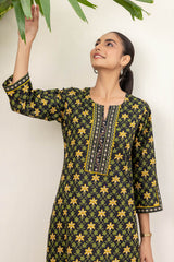 Black Grid Border Kurta