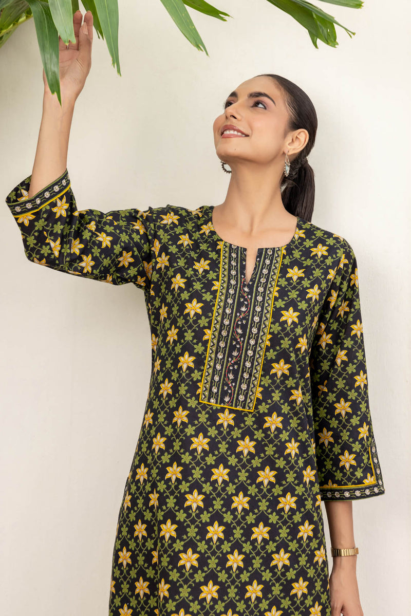 Black Grid Border Kurta