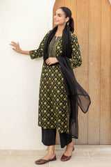 Black Grid Border Kurta