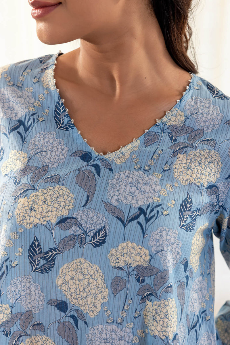 Asymmetrical Hydrangea Kurta
