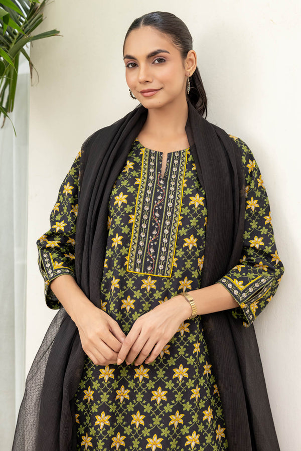 Black Grid Border Kurta