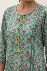 Turquoise Grid Kurta