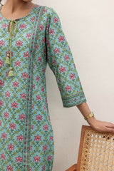 Turquoise Grid Kurta