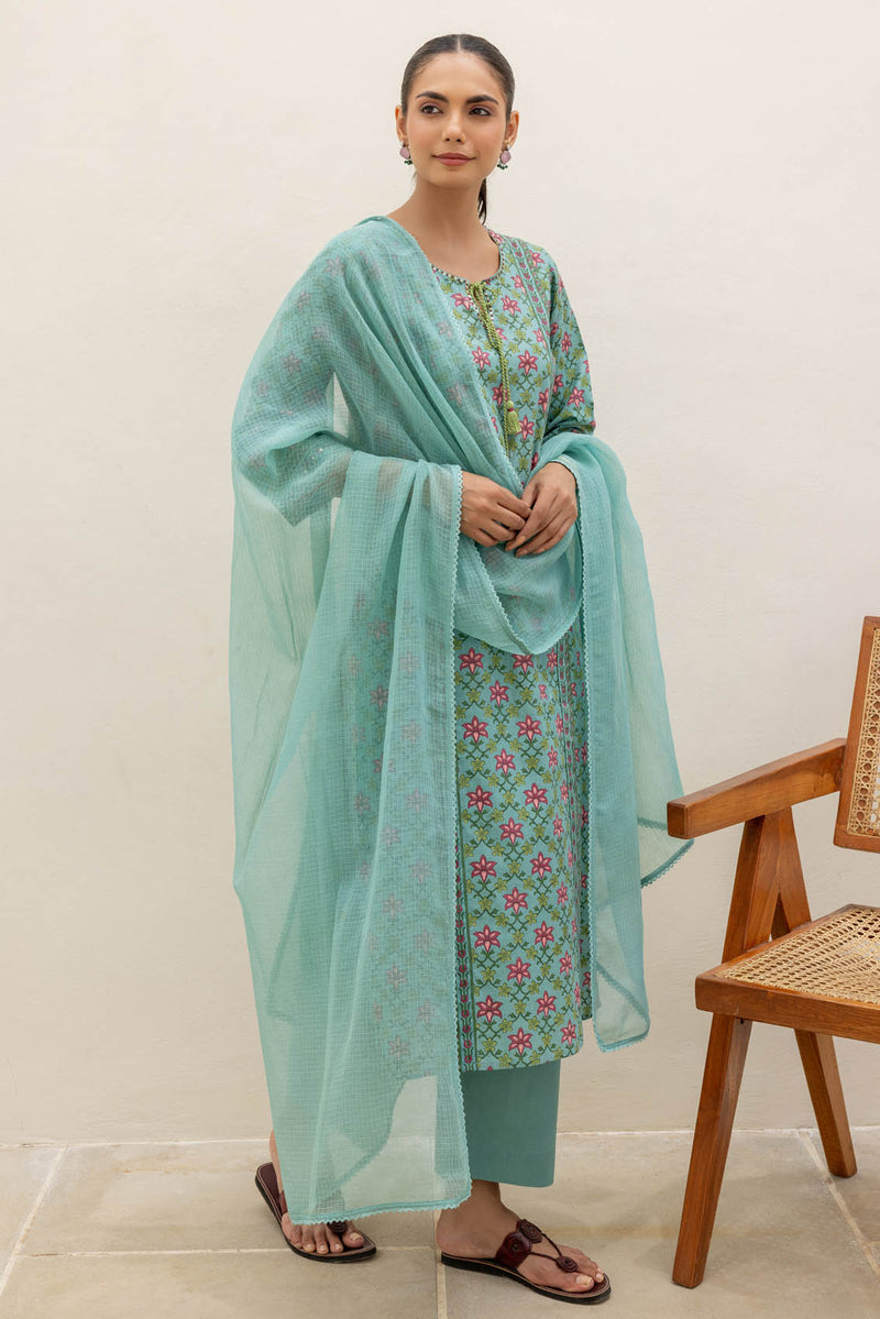 Turquoise Grid Kurta