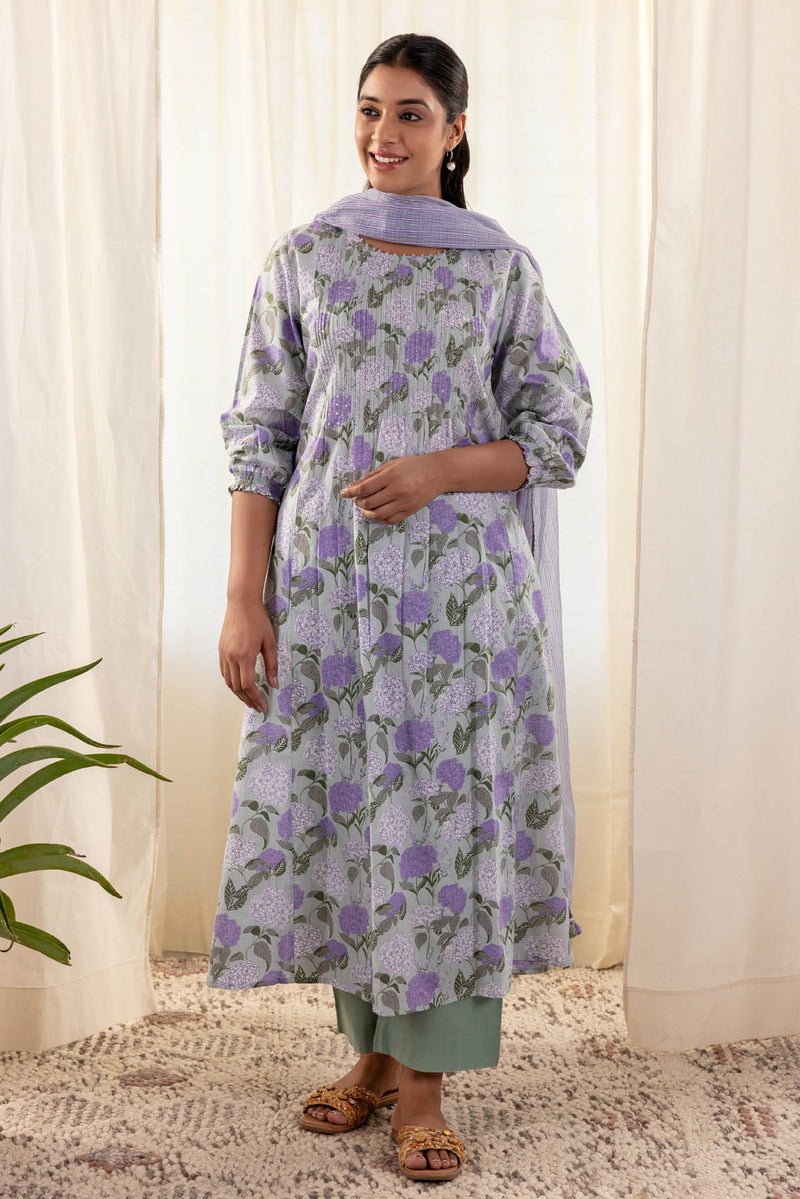 Pleated Hydrangea Kurta