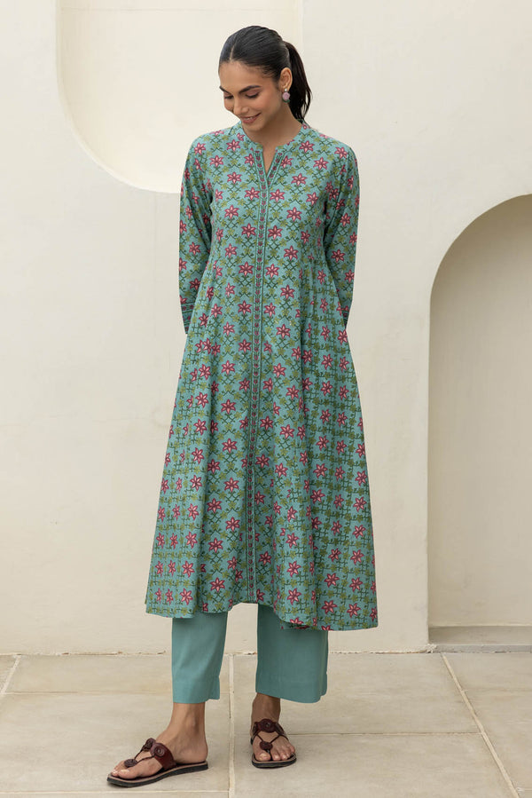 Turquoise Mandarin Kurta