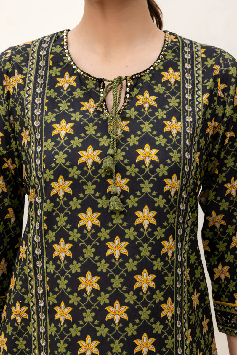 Black Grid Kurta