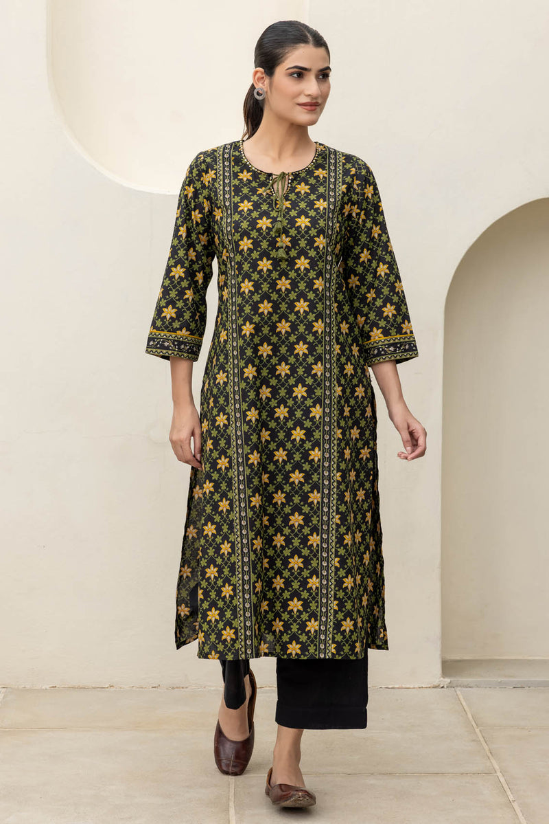 Black Grid Kurta