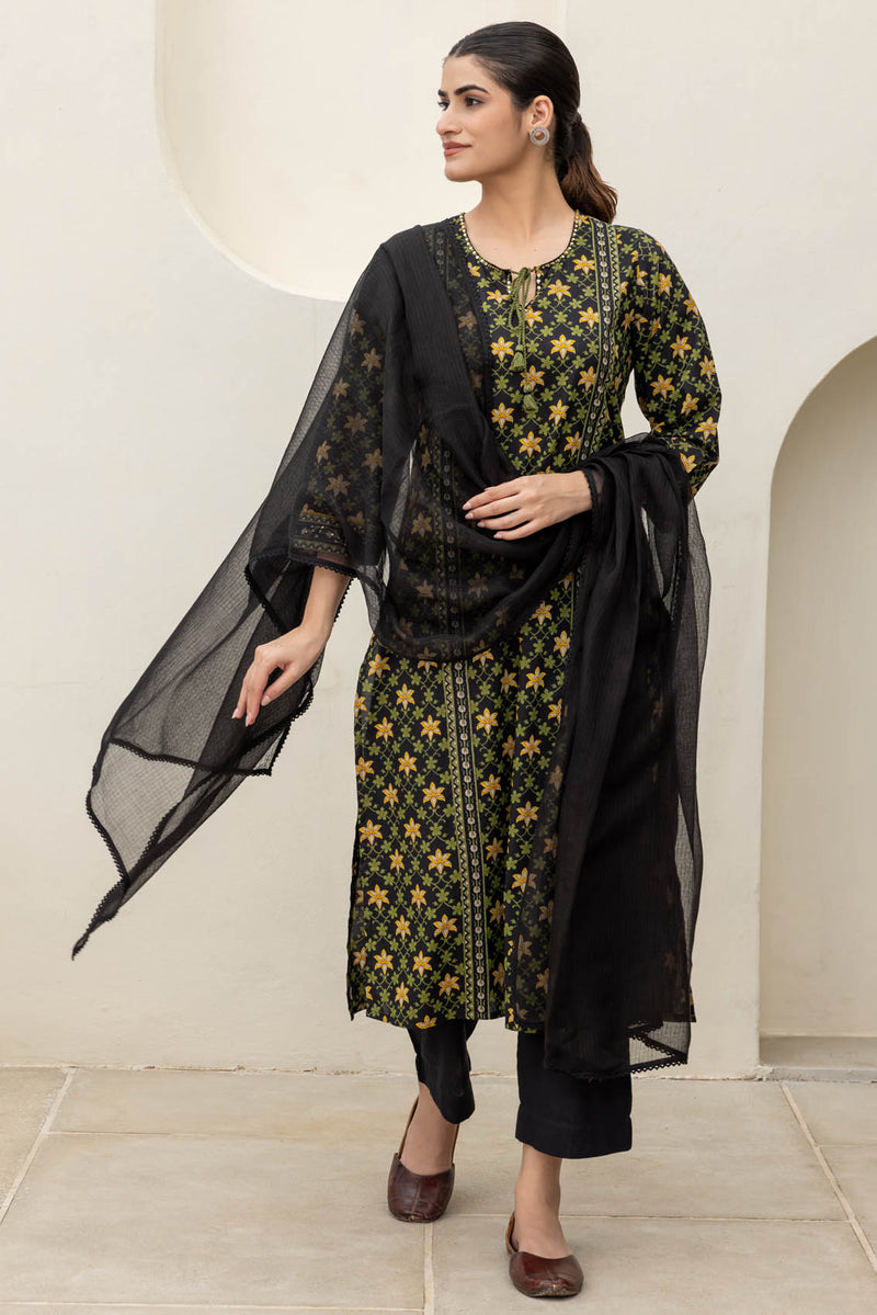 Black Grid Kurta