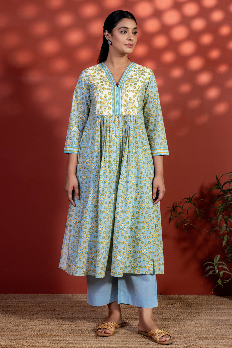 Blue And White Radial Kurta