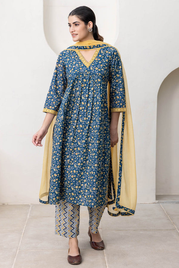 Dark Blue Floral Kurta