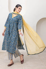 Dark Blue Floral Kurta