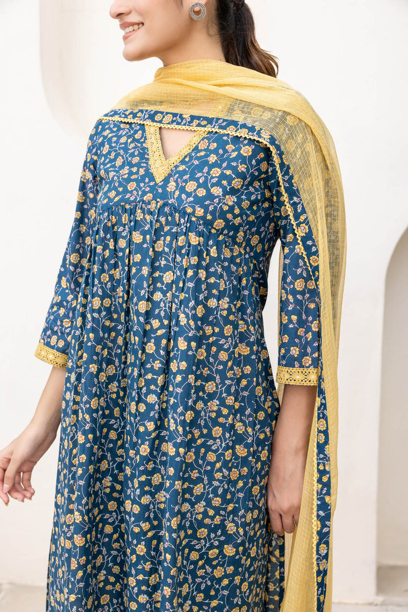 Dark Blue Floral Kurta