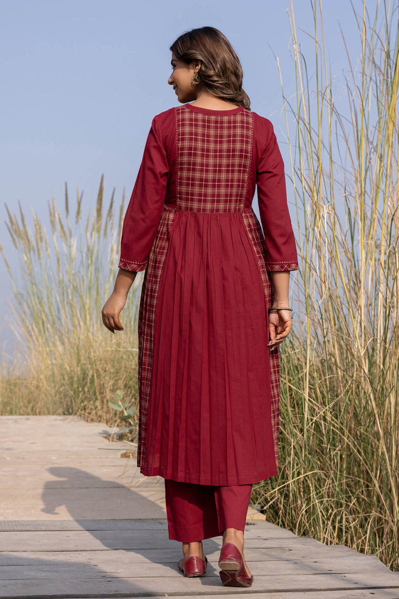 Red Gathered Kurta