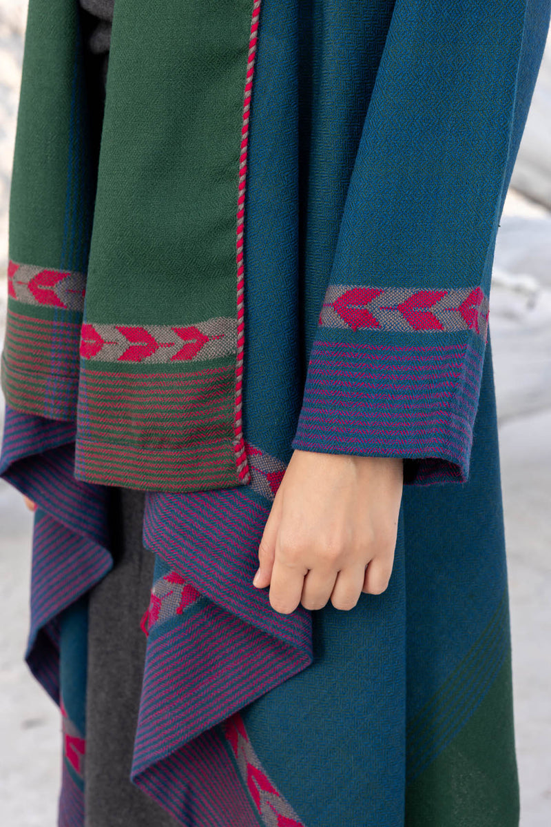 Blue and Green Woollen Coat