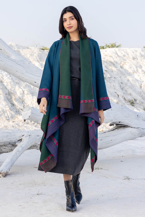 Blue and Green Woollen Coat