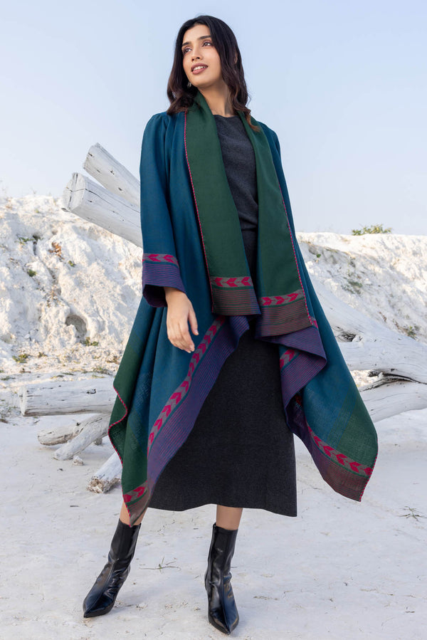 Blue and Green Woollen Coat
