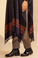 Navy Blue Woollen Poncho