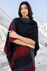 Black with Grey & Orange Bands Wool Ruana