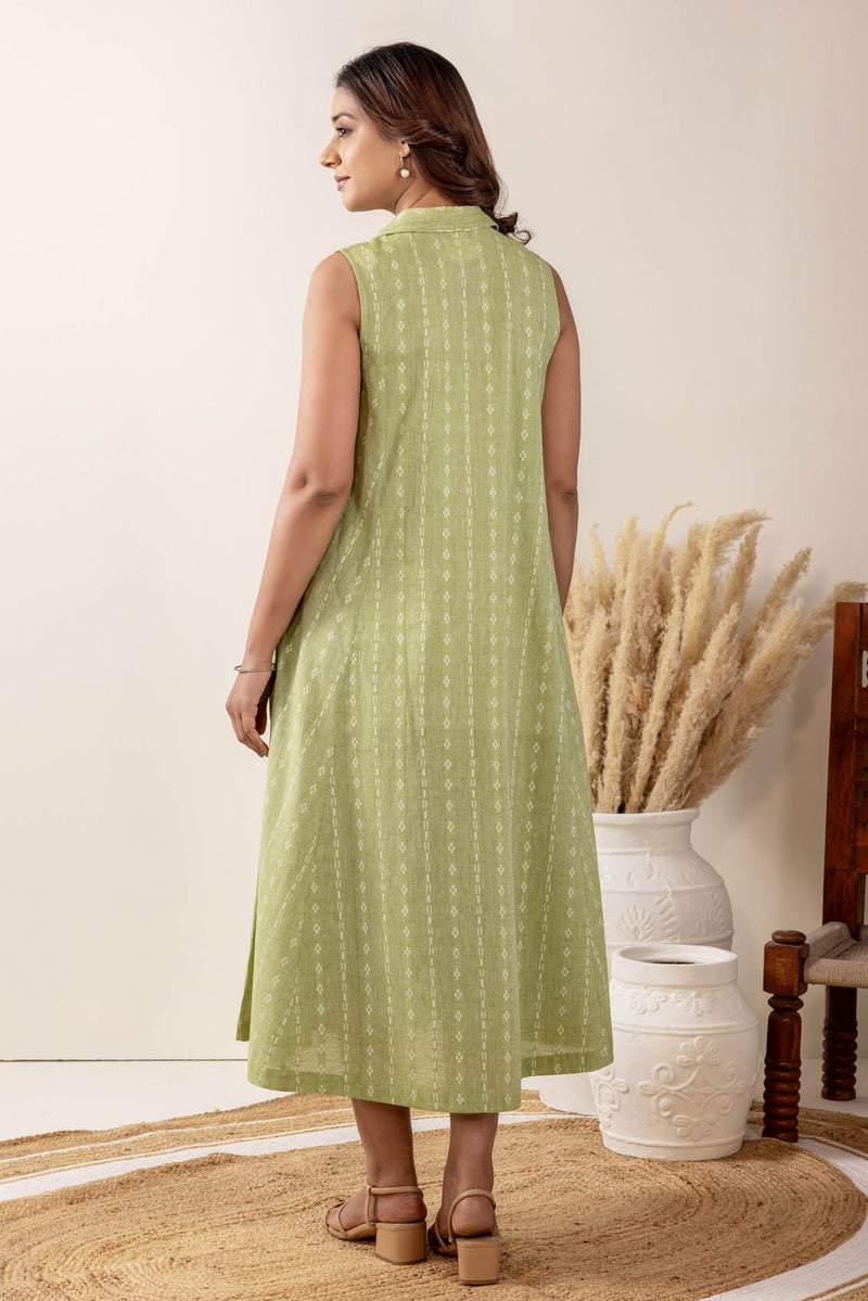 Sage Sleeveless Handloom Cotton Dress