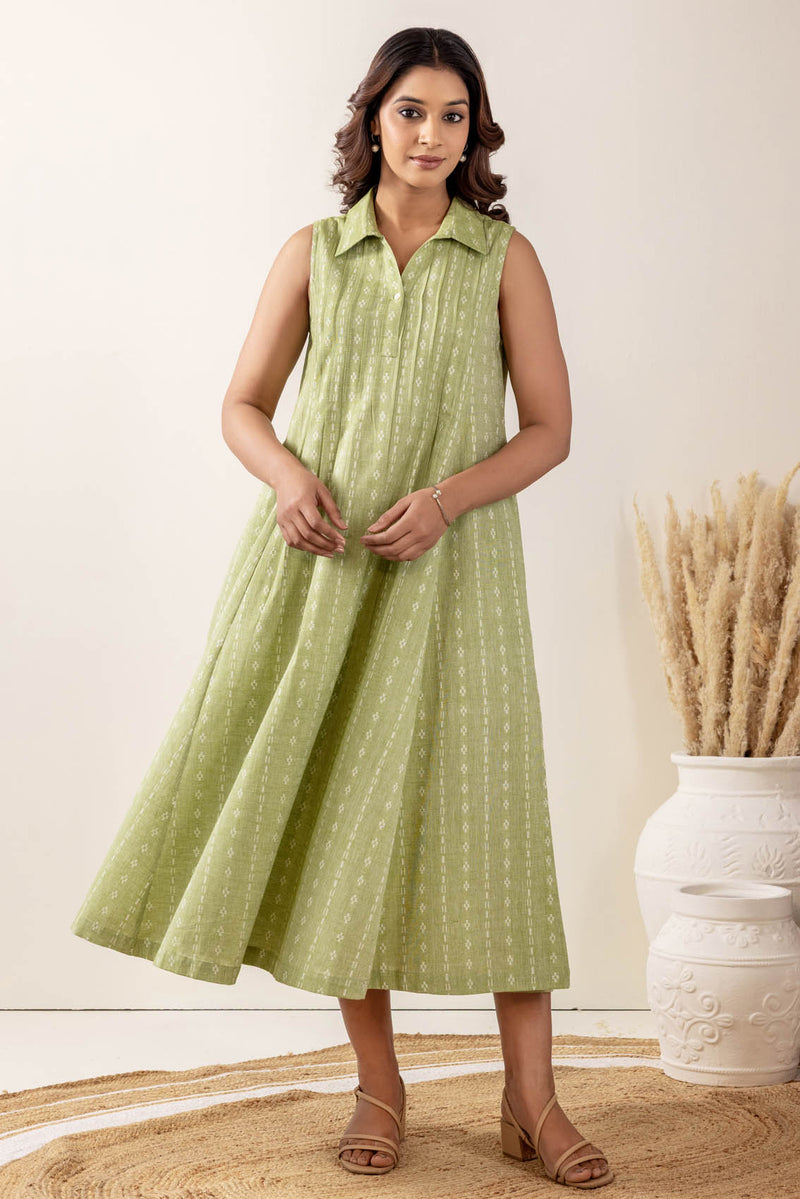 Sage Sleeveless Handloom Cotton Dress