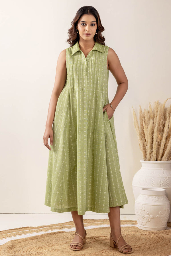 Sage Sleeveless Handloom Cotton Dress