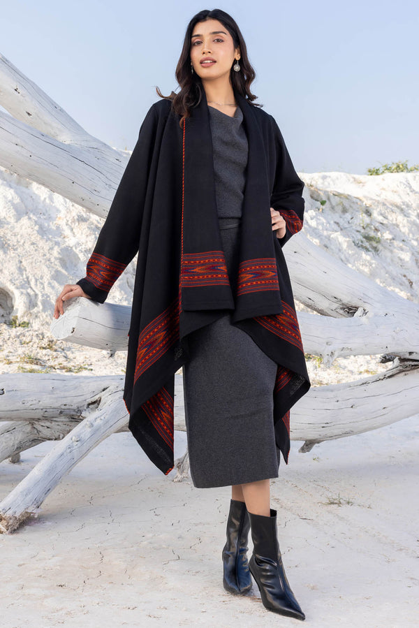 Black Woollen Coat With Border