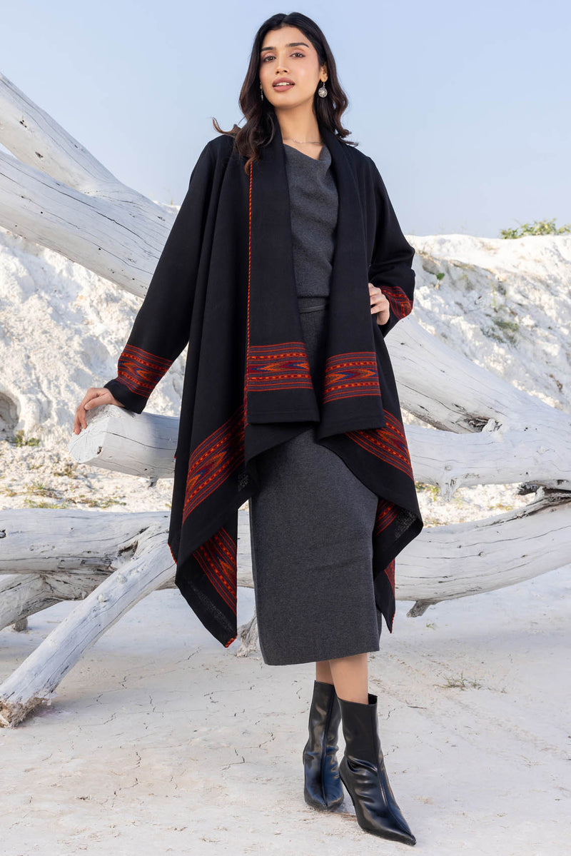 Black Woollen Coat With Border