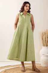 Sage Sleeveless Handloom Cotton Dress