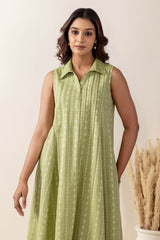 Sage Sleeveless Handloom Cotton Dress