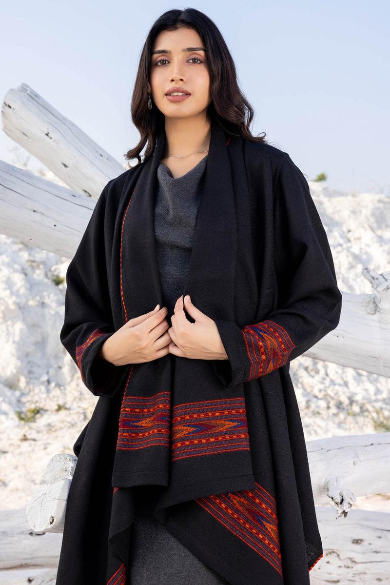Black Woollen Coat With Border