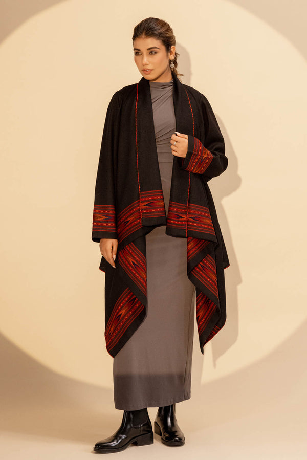 Black Woollen Coat With Border