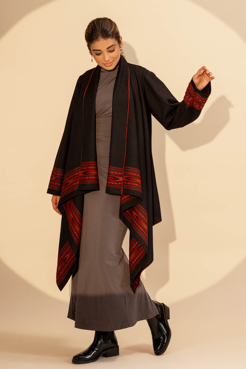 Black Woollen Coat With Border