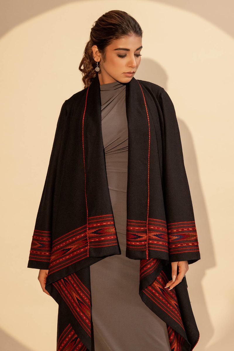 Black Woollen Coat With Border