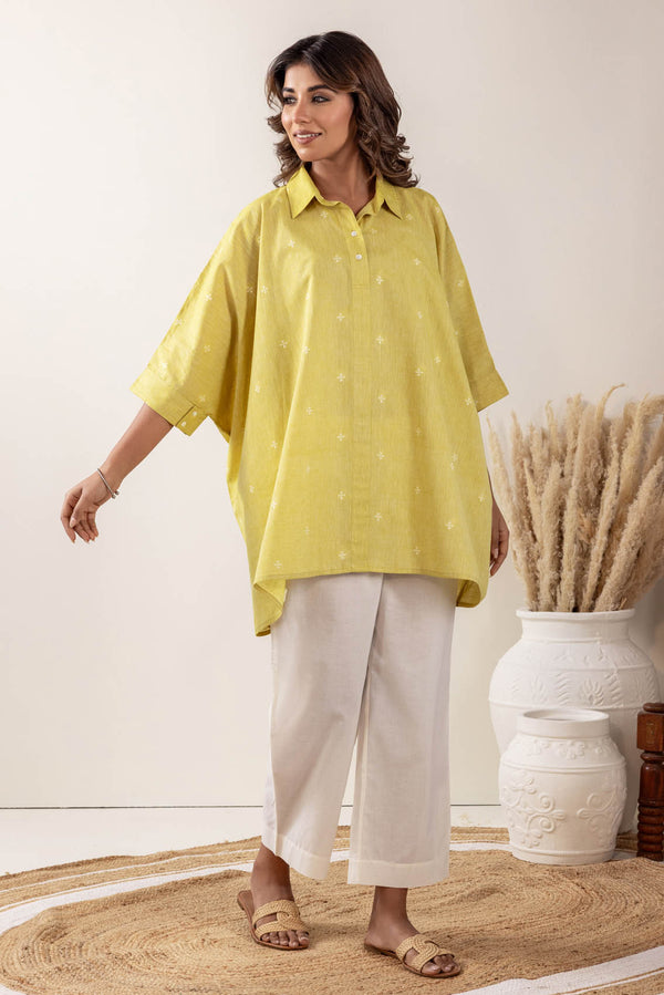 Lime Handloom Cotton Kaftan Top