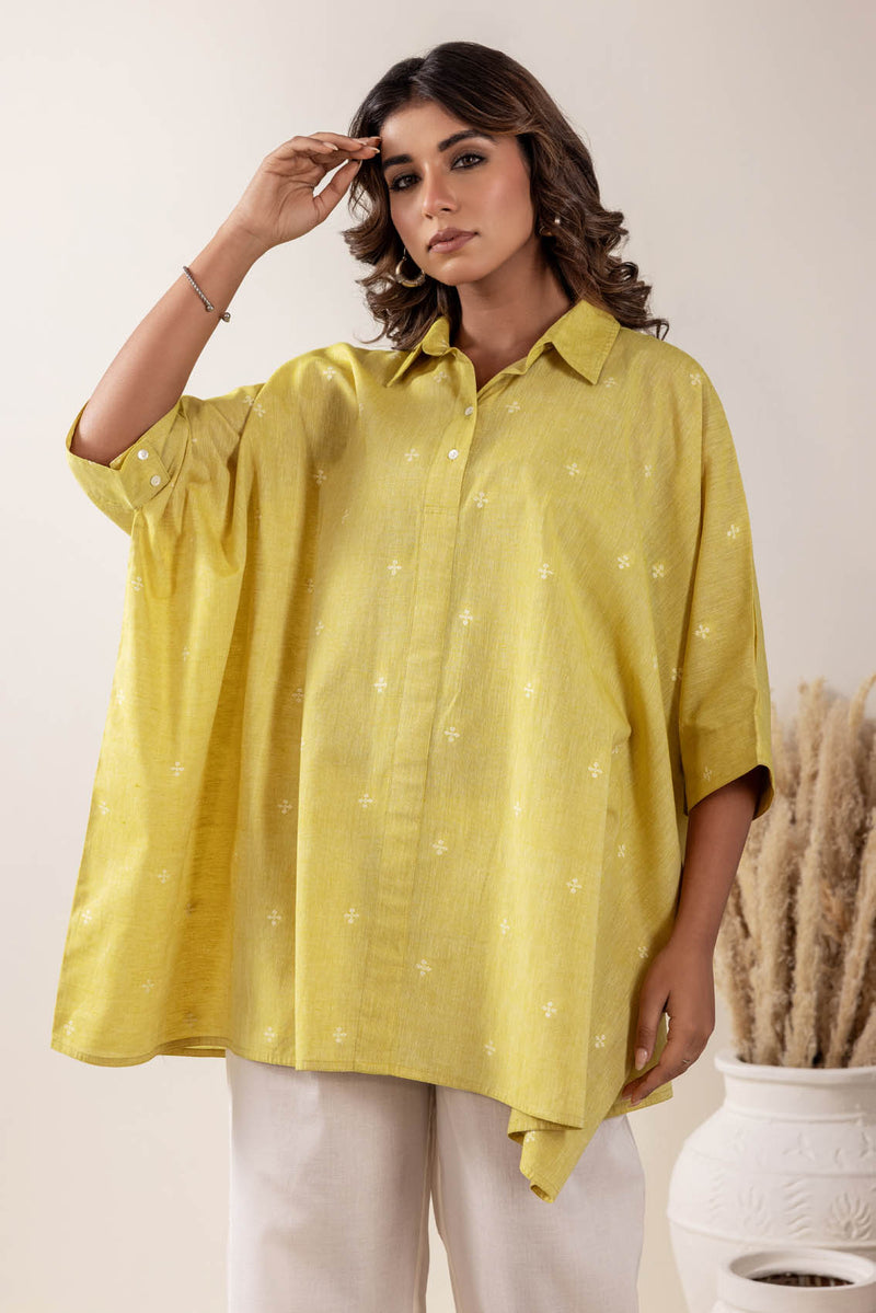 Lime Handloom Cotton Kaftan Top