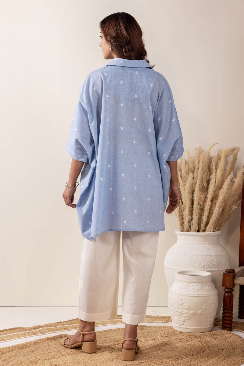 Sky Blue Handloom Cotton Kaftan Top