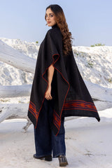 Black with Geometric Border Wool Ruana