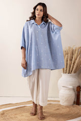 Sky Blue Handloom Cotton Kaftan Top