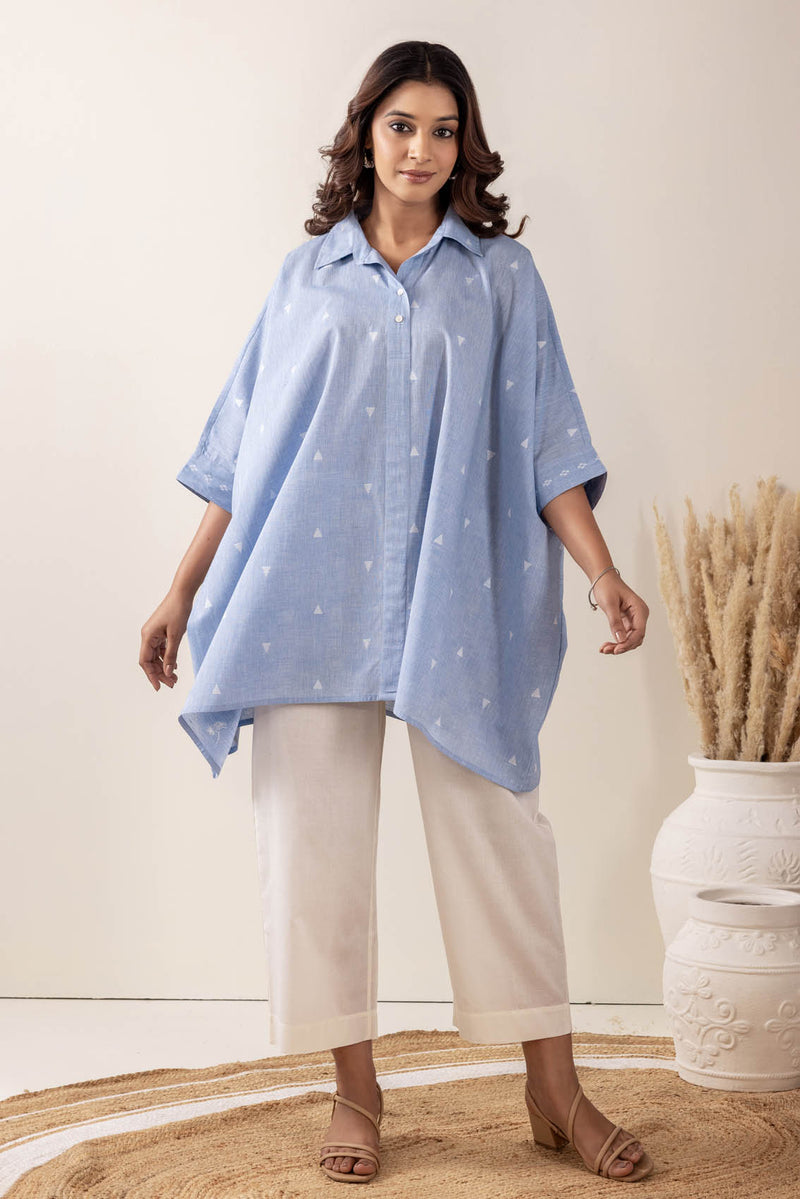 Sky Blue Handloom Cotton Kaftan Top