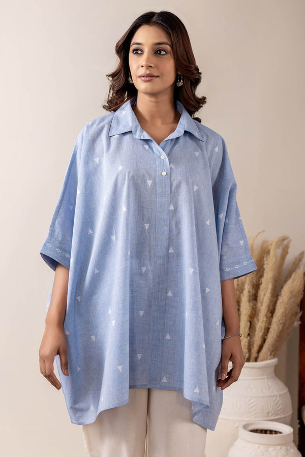 Sky Blue Handloom Cotton Kaftan Top