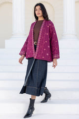 Dark Pink Jamdani Quilted Jacket