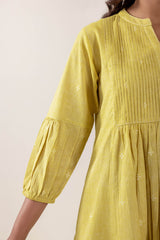 Lime Pleated Handloom Cotton Kurta