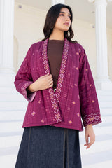 Dark Pink Jamdani Quilted Jacket