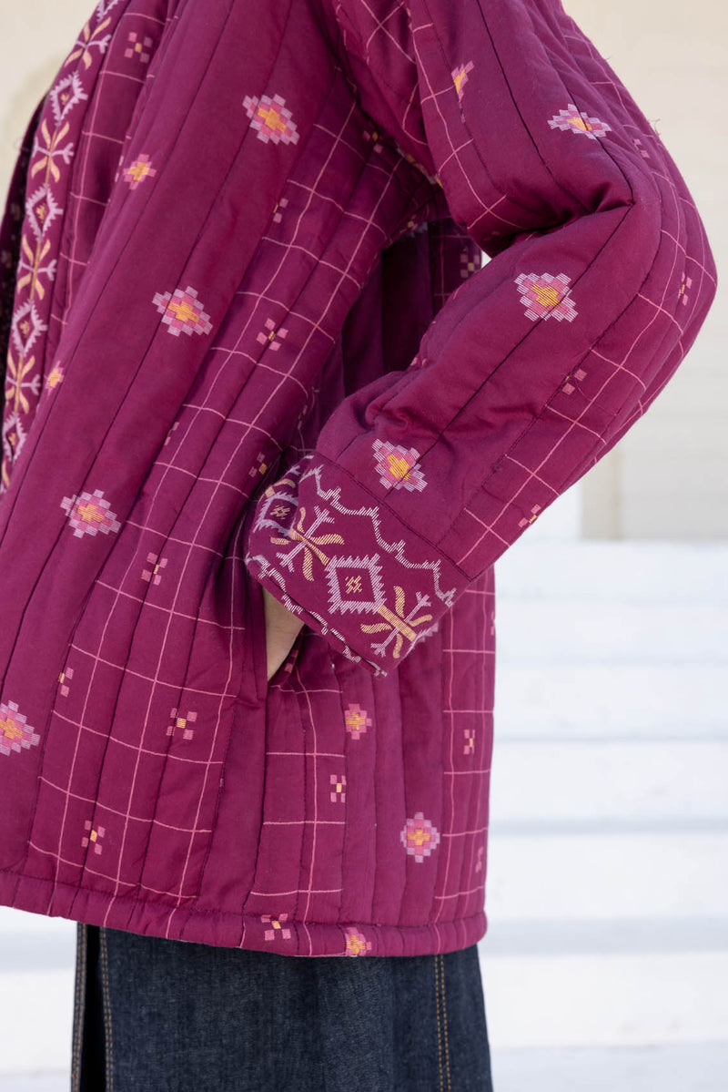 Dark Pink Jamdani Quilted Jacket