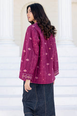 Dark Pink Jamdani Quilted Jacket
