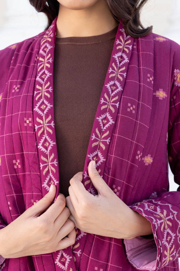 Dark Pink Jamdani Quilted Jacket