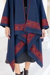 Prussian Blue Woollen Coat With Border