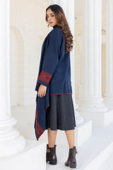 Prussian Blue Woollen Coat With Border